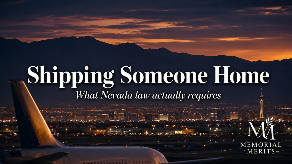 Las Vegas valley at dusk with an aircraft tail in the foreground, illustrating what Nevada law requires when shipping remains home
