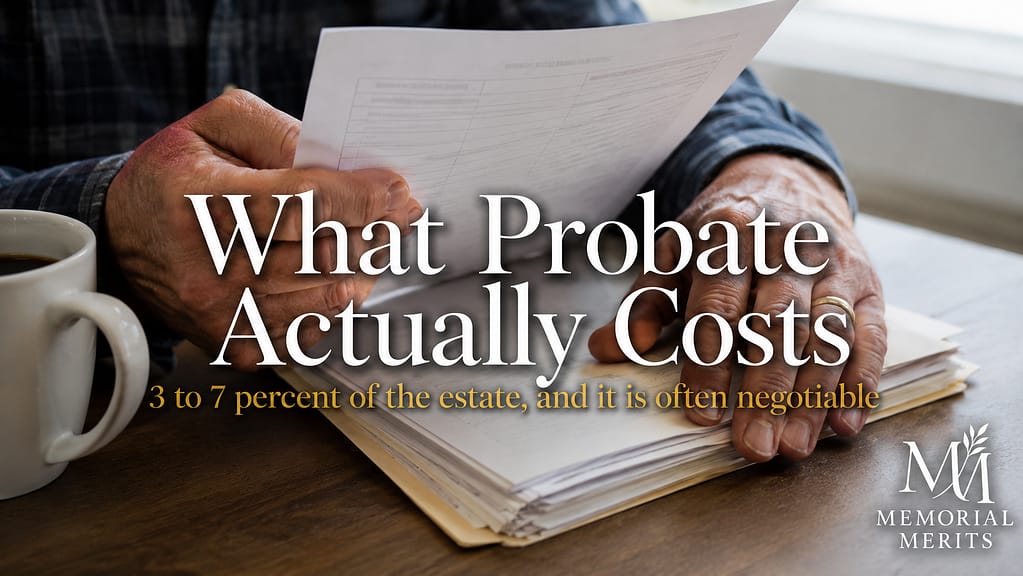 Hands holding a probate court form at a kitchen table, illustrating what probate costs and where the attorney fee is negotiable
