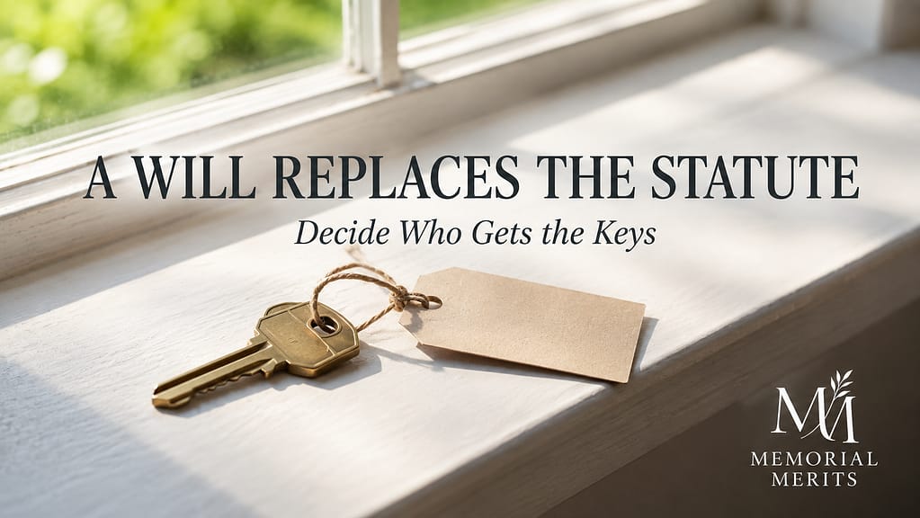 House key with a blank paper tag in morning light, for writing a will instead of what happens if you die without a will