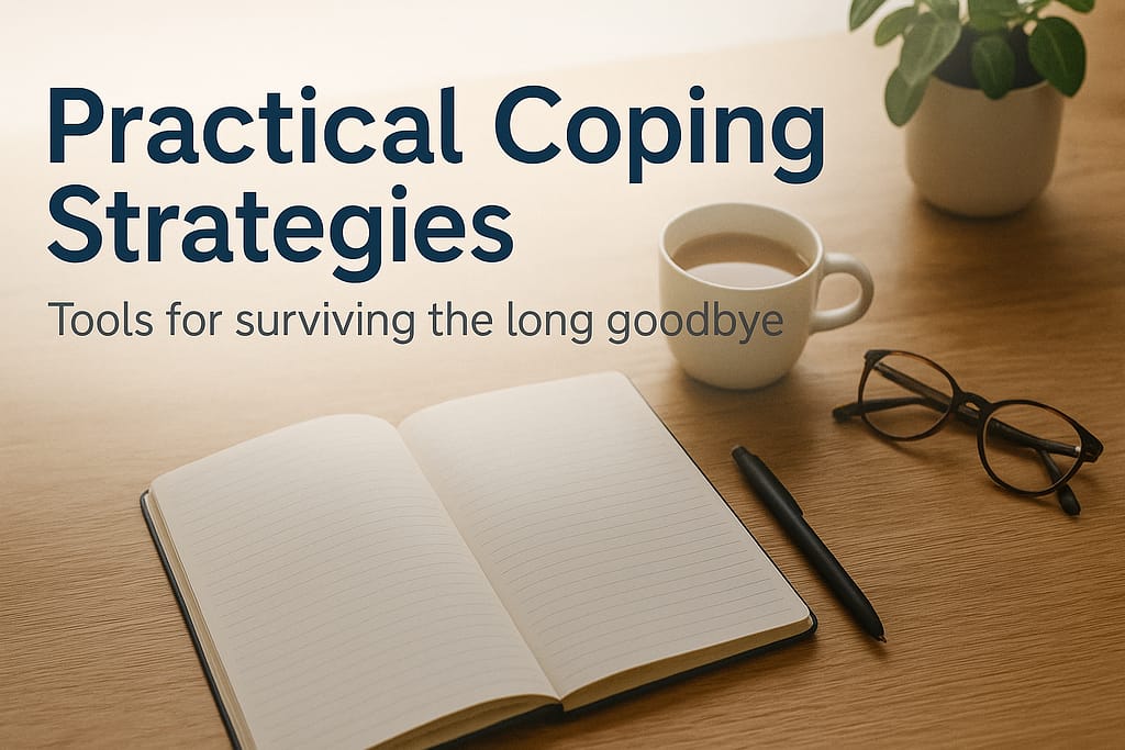 Journal and tea representing practical coping strategies for anticipatory grief