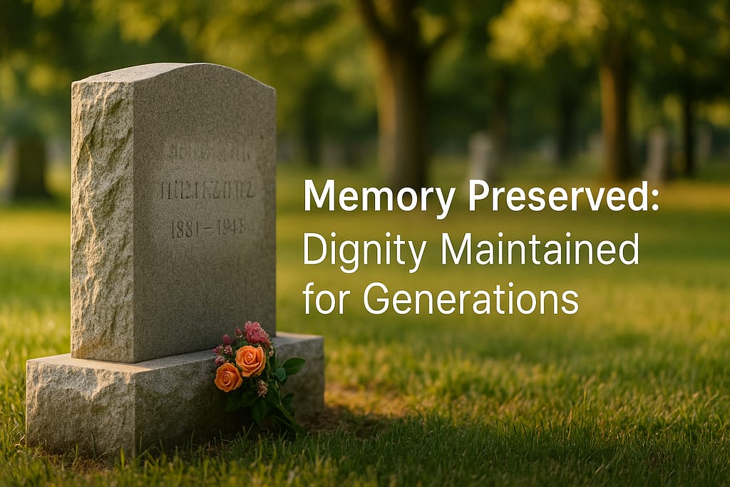 Well-maintained cemetery monument showing dignity and memory preservation through proper care