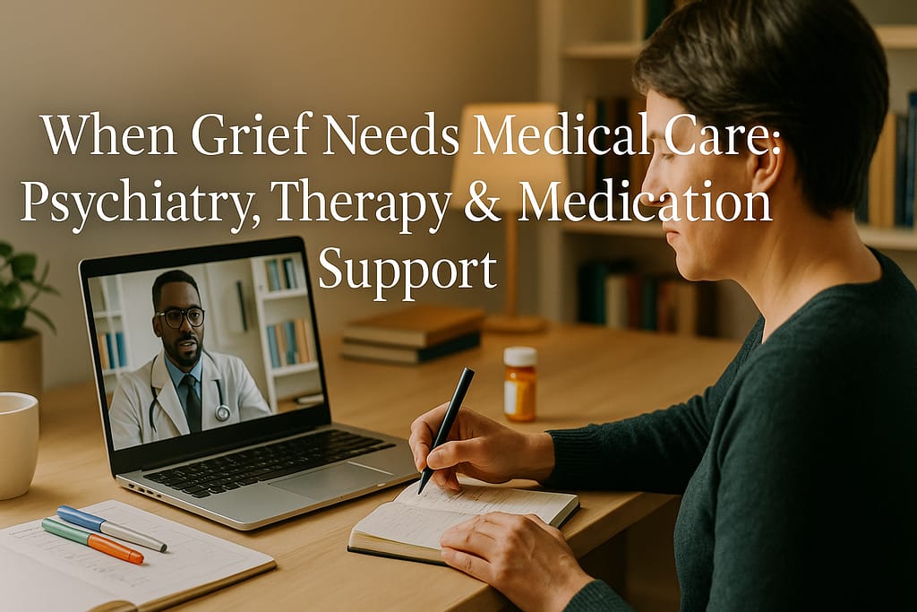 Person receiving compassionate psychiatric care through Innerwell for grief-related depression
