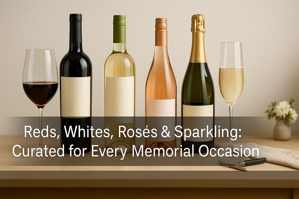 Curated wine selections from WineExpress showing variety appropriate for memorial gatherings