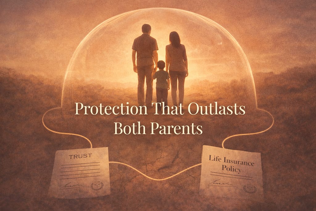 Illustration of how a survivorship life insurance policy
funds a special needs trust after both parents have passed away
