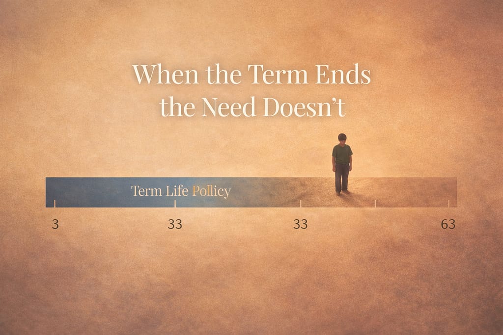 Timeline showing how a 30-year term life insurance policy
creates a coverage gap when a special needs child still requires
support into adulthood