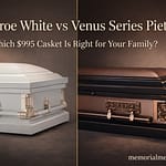 Monroe White Casket and Venus Series Pieta side by side comparison at $995 each from Discount Caskets