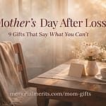 Empty chair at a sunlit table with wildflowers, representing Mother's Day after the loss of a mother