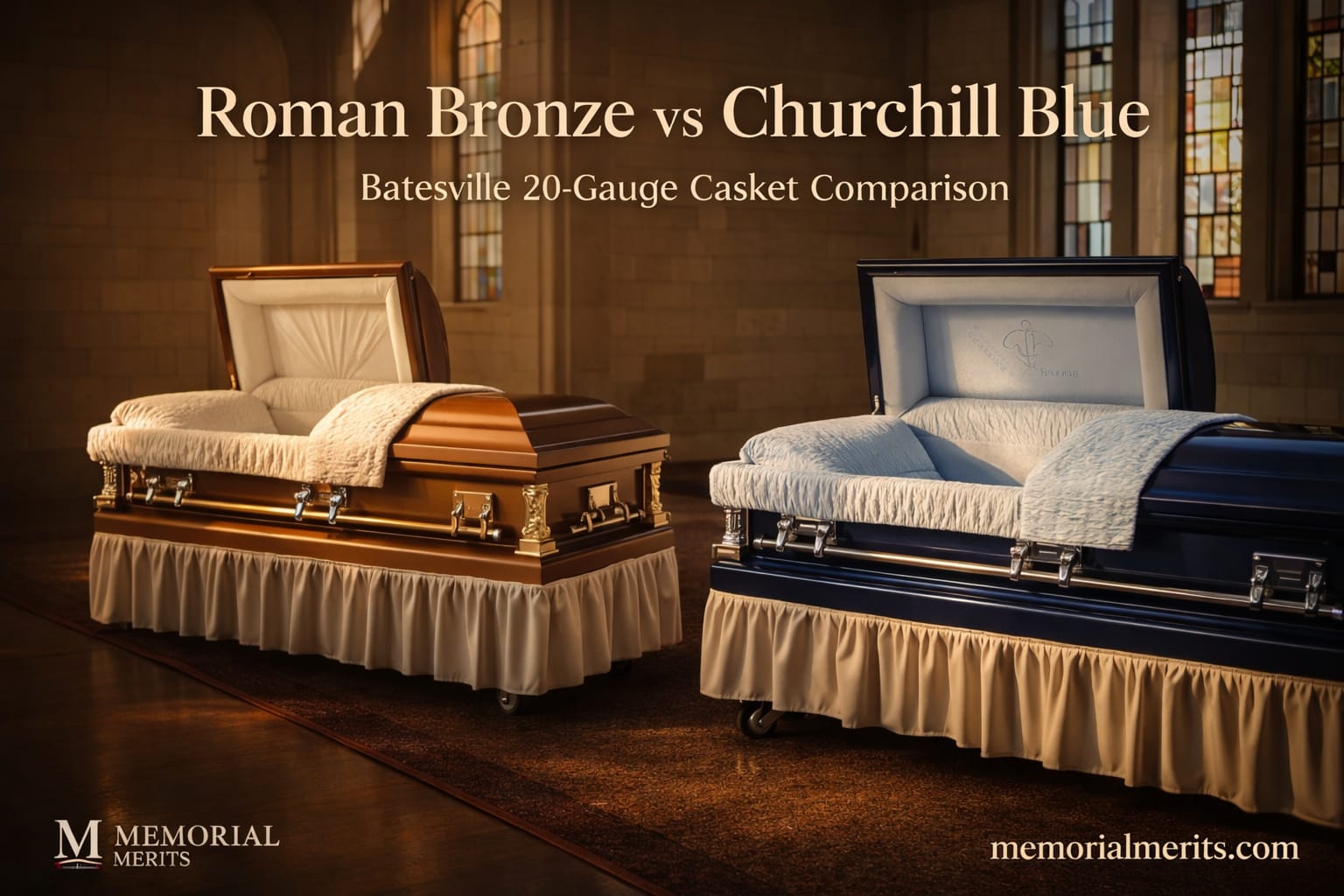 Batesville Roman Bronze vs Churchill Blue Casket Comparison Review