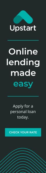 Upstart vertical sidebar ad showing online lending made easy, apply for a personal loan today through Upstart for funeral, estate, and family expenses