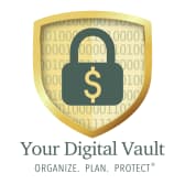 Your Digital Vault official logo featuring gold shield with lock icon and tagline Organize Plan Protect for secure estate document storage