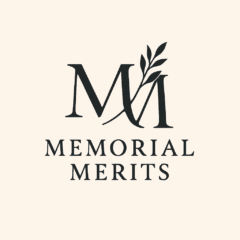 Memorial Merits logo featuring an elegant MM monogram with a branch element