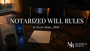 Notarized Will Rules in Every State (2026), Plus an Honest FastWill Review Notarized will rules in every state, an unsigned will and pen on a dining table with two empty witness chairs