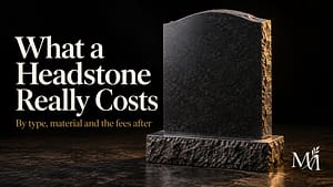 Upright charcoal granite headstone with a blank polished face lit from the side, illustrating headstone cost by marker type