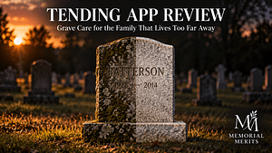 Tending App Review 2026: Professional Headstone Cleaning Service in All 50 States Upright granite headstone half restored by Tending's professional headstone cleaning service, the cleaned side bright beside the weathered side
