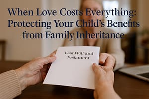 How to Protect Your Special Needs Child's Benefits from Family Inheritances: The Essential Conversation Guide Grandmother's hands passing estate planning documents representing well-intentioned inheritance that could destroy special needs benefits