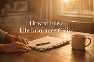 How to File a Life Insurance Claim After a Loved One Passes Away (Step-by-Step) Warm morning kitchen table with organized life insurance documents and folder ready for filing a claim after the loss of a loved one