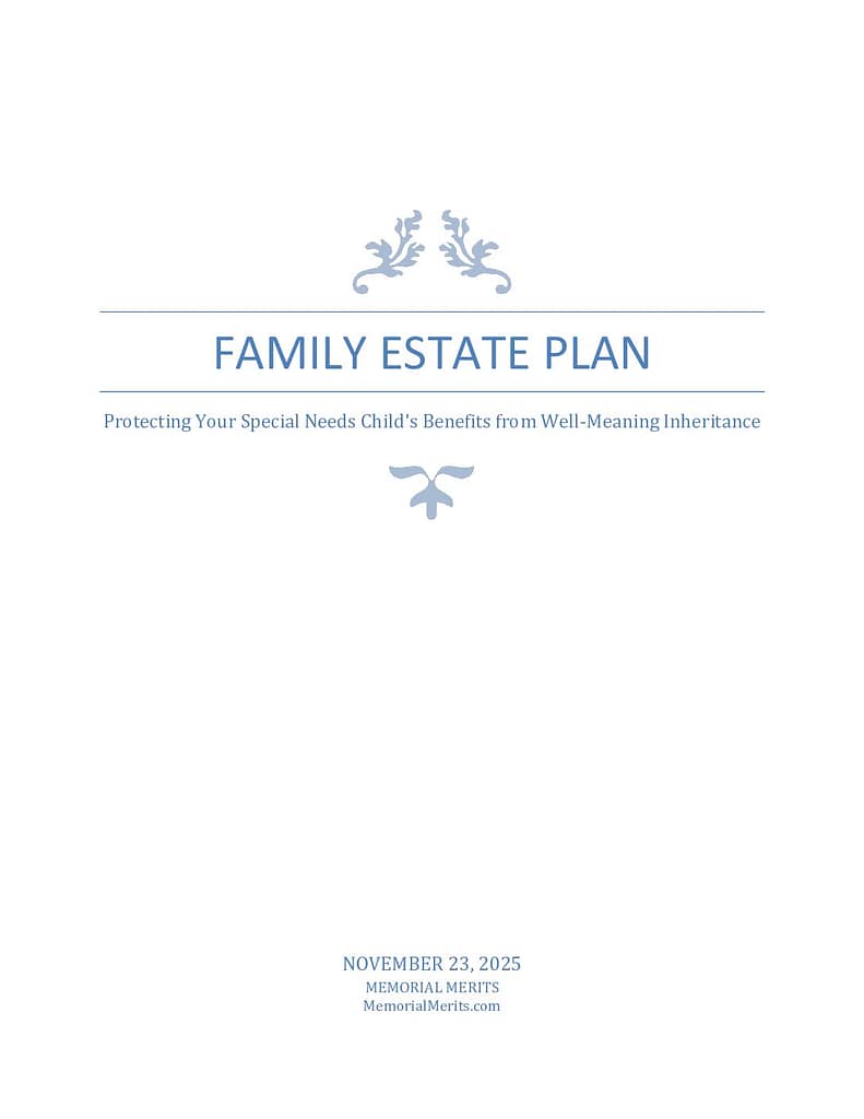 First page preview of the Family Estate Coordination Workbook from Memorial Merits for organizing estate responsibilities across family members