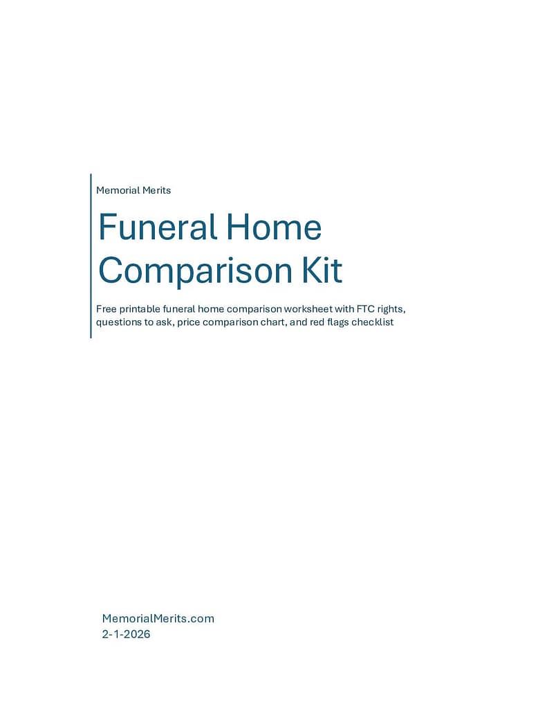 First page preview of the Funeral Home Comparison Kit from Memorial Merits for comparing prices and services across multiple funeral homes