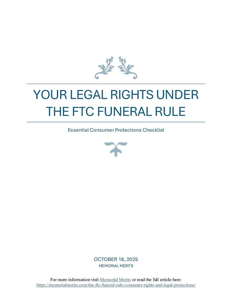 First page preview of Your Legal Rights Under the FTC Funeral Rule from Memorial Merits explaining consumer protections during funeral planning