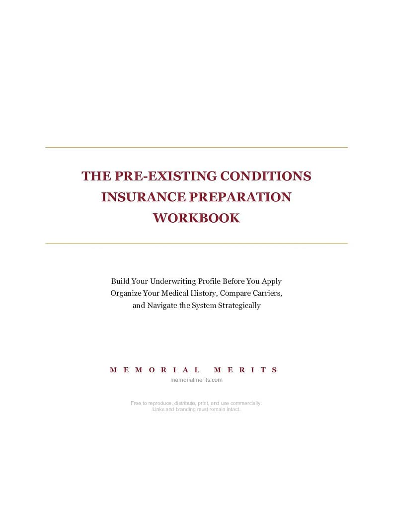 Cover image for the pre existing conditions insurance preparation workbook