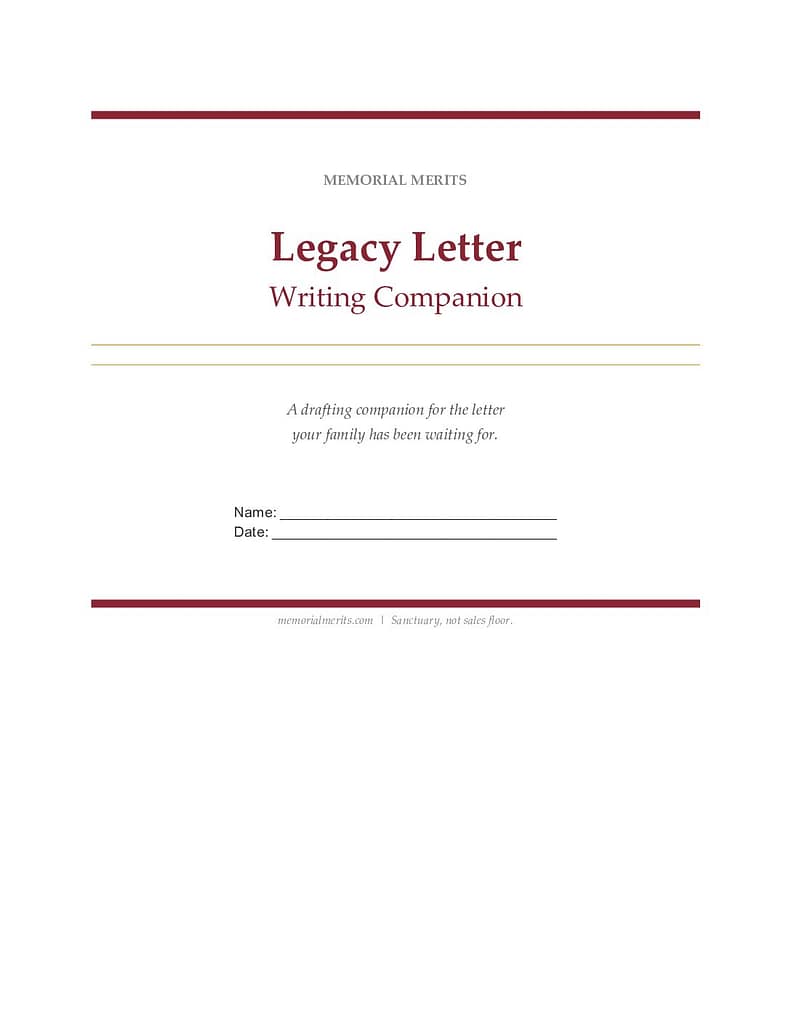 Legacy Letter Writing Companion workbook cover - free download from Memorial Merits for writing a legacy letter step by step