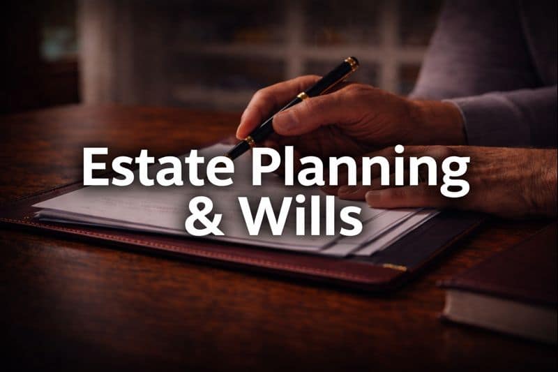Estate planning and wills services directory - hands signing legal documents with fountain pen on wooden desk