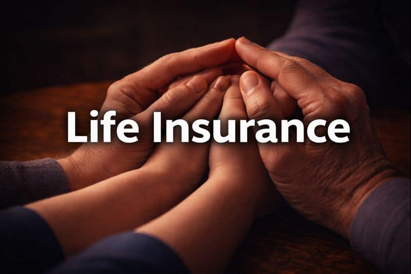 Life insurance services directory - protective hands holding child's hands symbolizing family protection and financial security