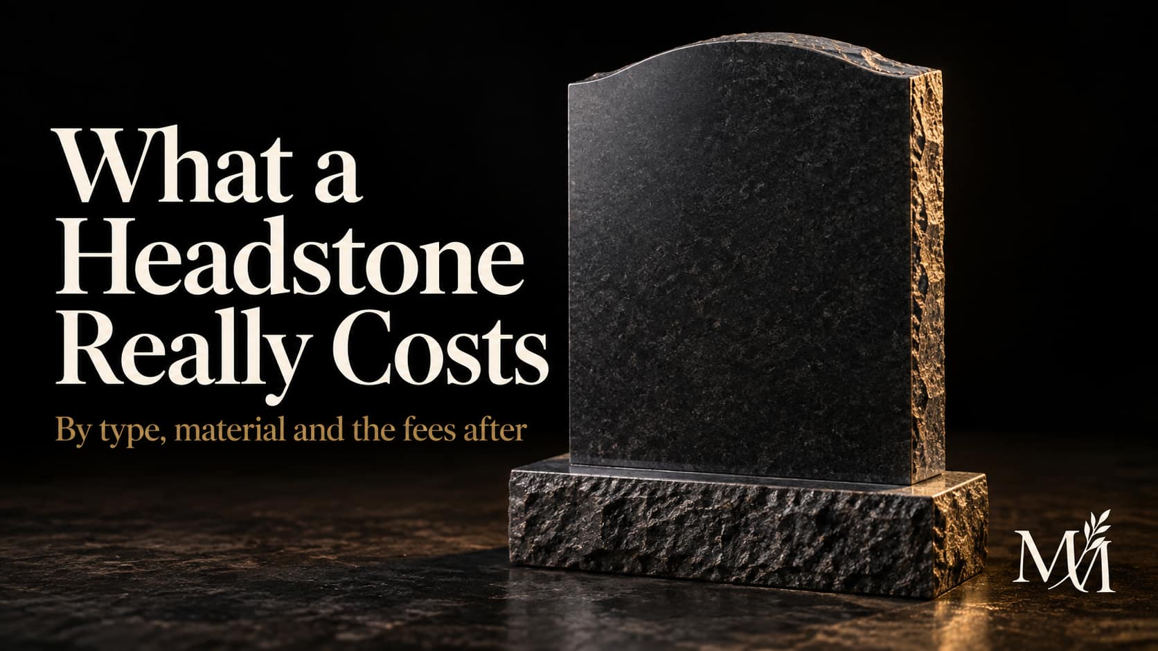Upright charcoal granite headstone with a blank polished face lit from the side, illustrating headstone cost by marker type